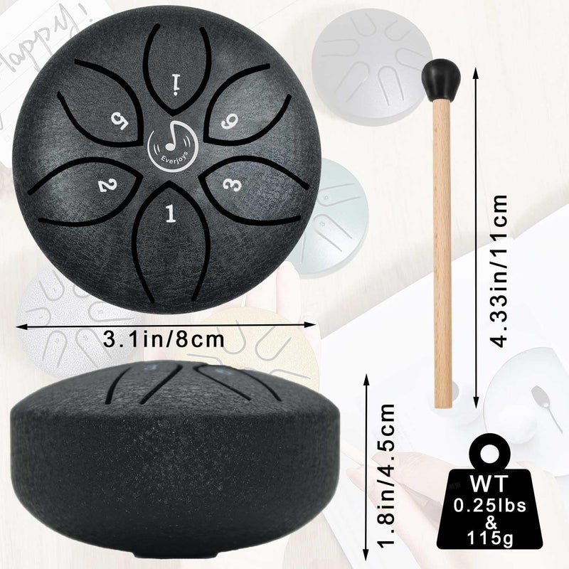Everjoys Steel Tongue Drum 3 Inch 6 Notes C-Key Handpan Drum Percussion Instrument Ethereal Drum with Cloth Bag,Music Book and Mallets, Music Gift for Kids - Image 3